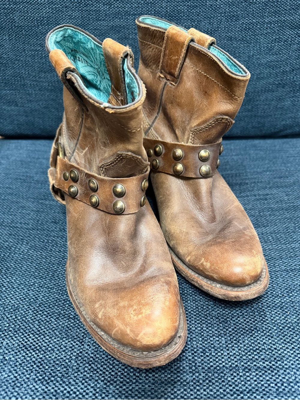 Corral Brown Leather Boots with Turquoise Lining women’s size 8